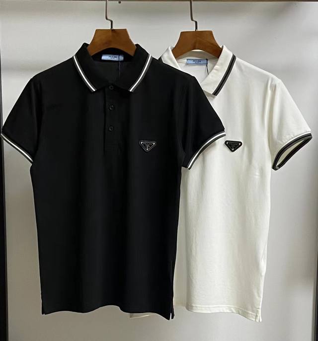 Prad* 夏季新款男士翻领Polo，前胸经典款三角标，细节到位，手感舒适 黑色，白色 M--3Xl