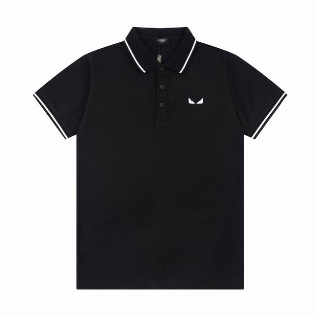 Fend* 夏季新款翻领Polo短袖T恤，经典小怪兽老佛爷短袖T恤 细节到位 手感舒适 黑色，白色 M--3Xl