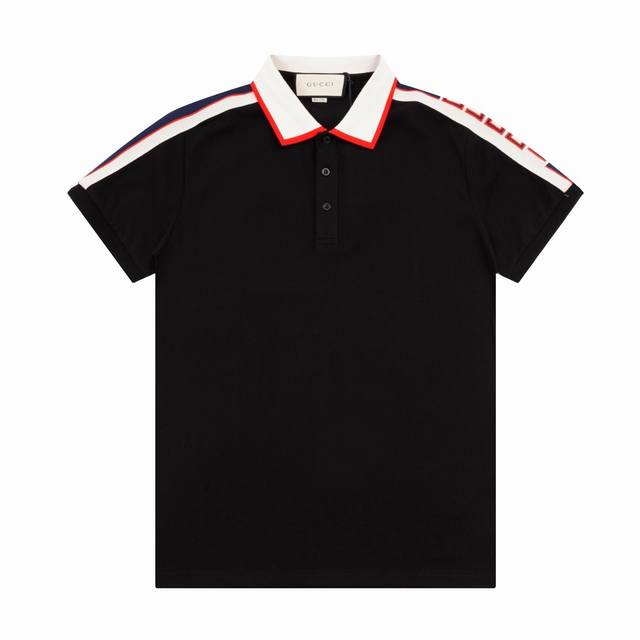 Gucci春夏翻领Polo衫新款 领口织带肩膀字母Logo，定制字母标识纽扣，细节到位，采用棉质珠地布制成，手感舒适，三标齐全 颜色：黑色 杏色 尺码：M-Xx