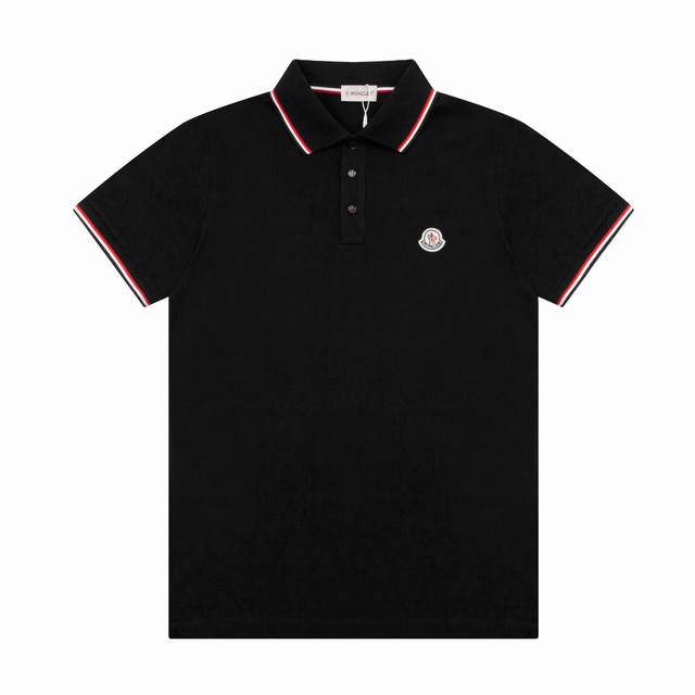原版定制 蒙口Polo 纯手工订制贝壳纽扣 扣子三色针线缝制 红白蓝 防伪细节到位 三标齐全 精工制作 无线头 无瑕疵 袖口织带 进出专柜无压力 颜色：黑色 白
