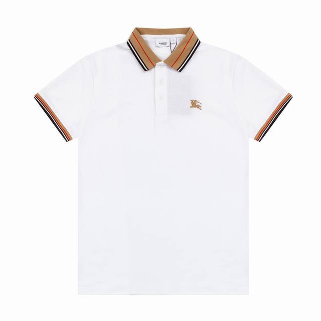 Bur春夏翻领Polo衫新款 经典战马田岛刺绣工艺，领子拼织设计，定制字母标识纽扣，细节到位，采用棉质珠地布制成，手感舒适，三标齐全 颜色：黑色 白色 灰色 尺