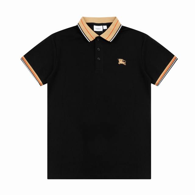 Bur春夏翻领Polo衫新款 经典战马田岛刺绣工艺，领子拼织设计，定制字母标识纽扣，细节到位，采用棉质珠地布制成，手感舒适，三标齐全 颜色：黑色 白色 灰色 尺