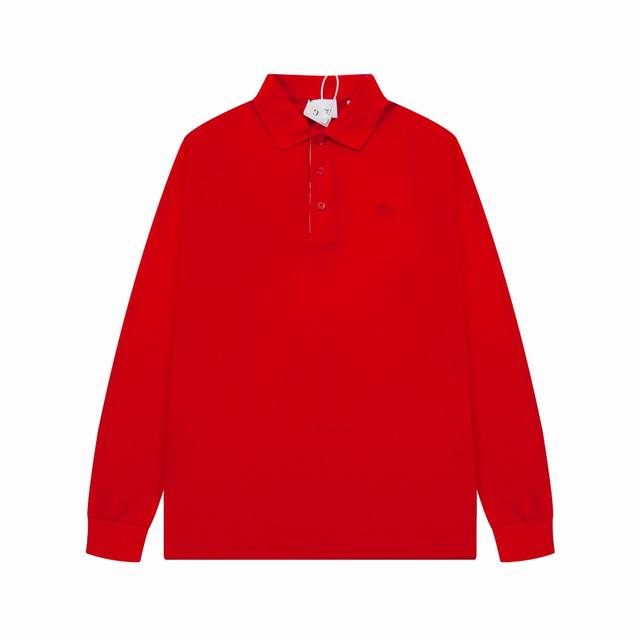 Bur新款翻领长袖Polo衫 经典战马刺绣Logo标识，定制字母标识纽扣，细节到位，采用 100% 棉质珠地布制成，手感舒适，配备用扣，三标齐全 颜色：黑色 白