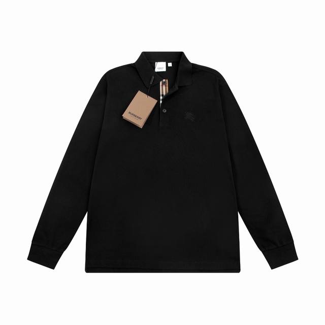 Bur新款翻领长袖Polo衫 经典战马刺绣Logo标识，定制字母标识纽扣，细节到位，采用 100% 棉质珠地布制成，手感舒适，配备用扣，三标齐全 颜色：黑色 白