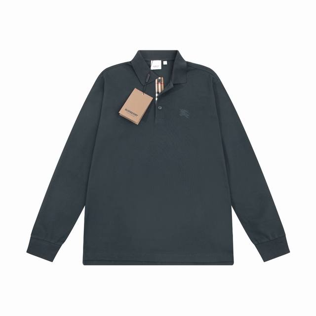 Bur新款翻领长袖Polo衫 经典战马刺绣Logo标识，定制字母标识纽扣，细节到位，采用 100% 棉质珠地布制成，手感舒适，配备用扣，三标齐全 颜色：黑色 白