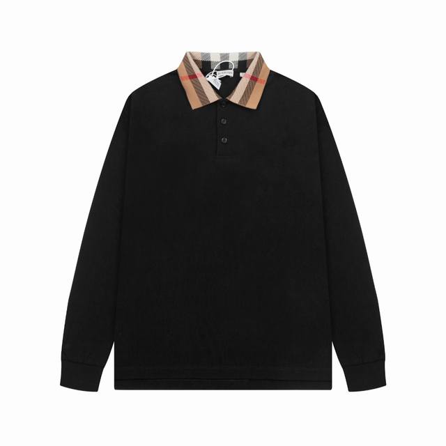 Bur新款翻领长袖Polo衫 经典Tb刺绣Logo标识，定制字母标识纽扣，细节到位，采用 100% 棉质珠地布制成，手感舒适，配备用扣，三标齐全 颜色：黑色 白