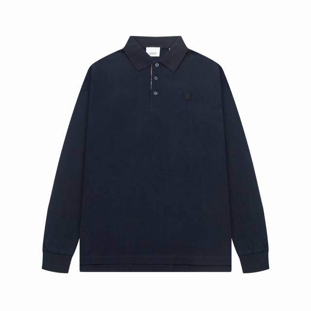 Bur新款翻领长袖Polo衫 经典Tb刺绣Logo标识，定制字母标识纽扣，细节到位，采用 100% 棉质珠地布制成，手感舒适，配备用扣，三标齐全 颜色：黑色 白