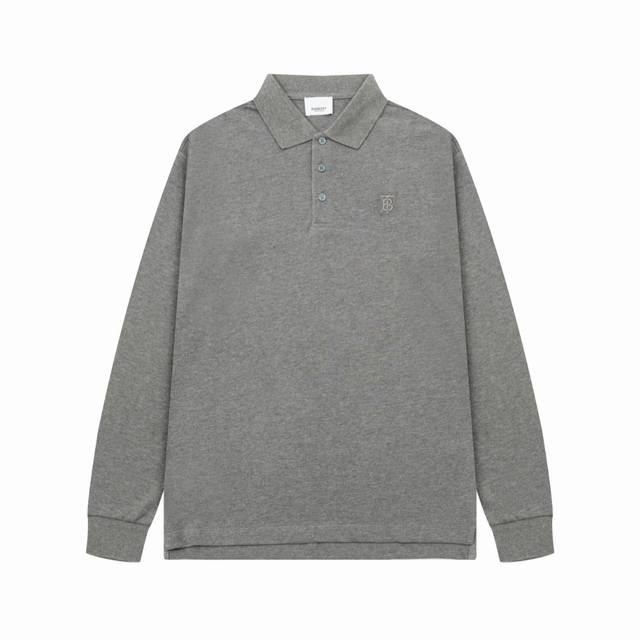 Bur新款翻领长袖Polo衫 经典Tb刺绣Logo标识，定制字母标识纽扣，细节到位，采用 100% 棉质珠地布制成，手感舒适，配备用扣，三标齐全 颜色：黑色 白