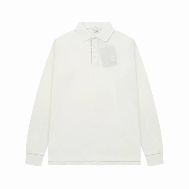 Bur新款翻领长袖Polo衫 经典Tb刺绣Logo标识，定制字母标识纽扣，细节到位，采用 100% 棉质珠地布制成，手感舒适，配备用扣，三标齐全 颜色：黑色 白