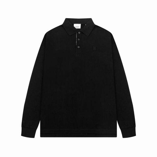 Bur新款翻领长袖Polo衫 经典Tb刺绣Logo标识，定制字母标识纽扣，细节到位，采用 100% 棉质珠地布制成，手感舒适，配备用扣，三标齐全 颜色：黑色 白