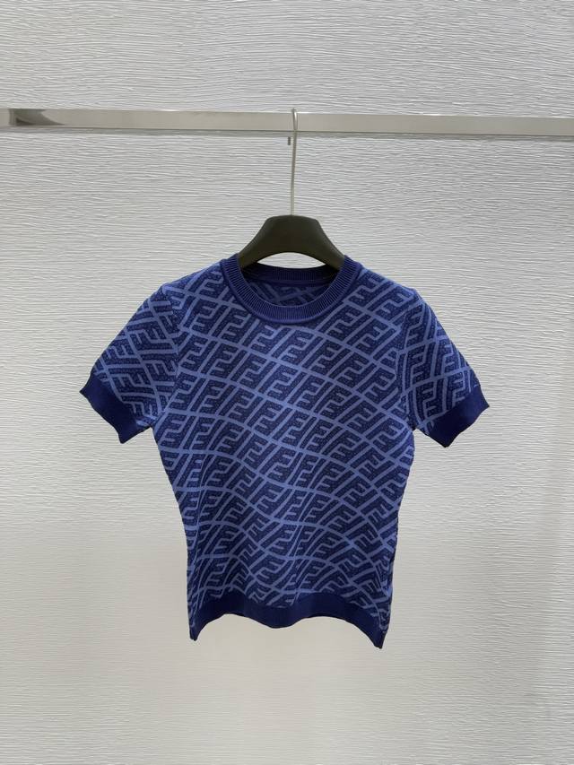 F家 夏季新款 经典字母针织圆领 颜色：蓝色 尺码：36.38.40