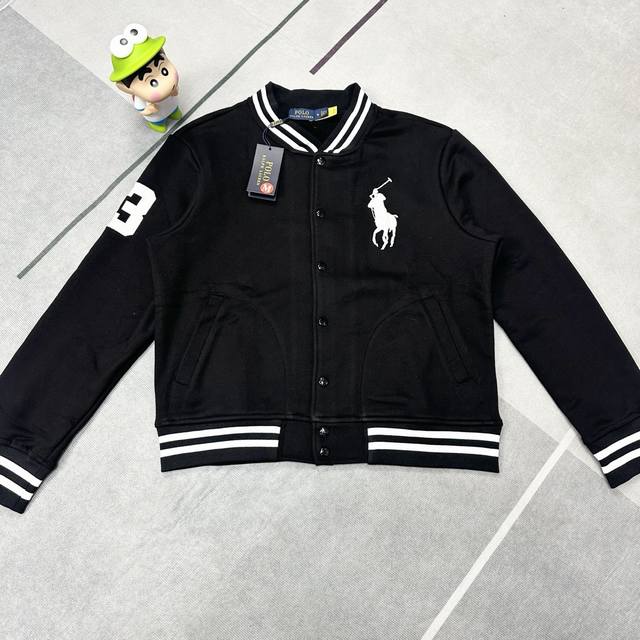 原版出货 Ralph Lauren拉夫劳伦 美式复古 小马刺绣Logo棒球领 单排扣 长袖夹克外套 男女同款Rl经典基础羊毛面 明星同款棒球服外套，Yb开模珠地