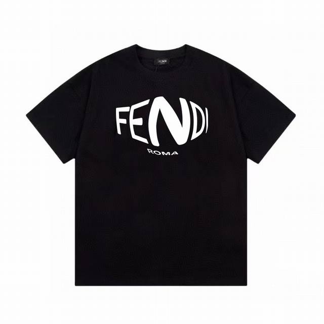 2025Ss 芬迪 Fedi 夏季纯棉宽松男士情侣短袖T恤Ins 面料采用320G26支双股赛络紧密纺单纱 结构紧耐性好 因为织物品质高 上身才能有硬挺的效果而