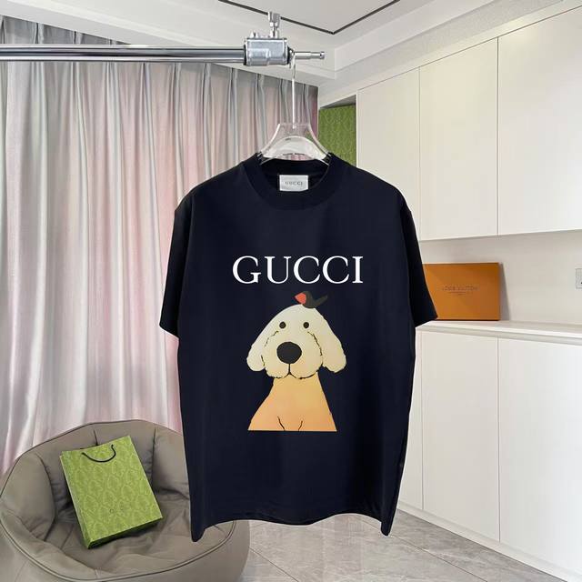 Gucc*古驰 2025夏季新款 个性字母Logo印花 定制面料300G 短袖T恤 男女同款颜色：黑色 杏色 湖绿色 紫色 尺码: S M L Xl Xxl 五