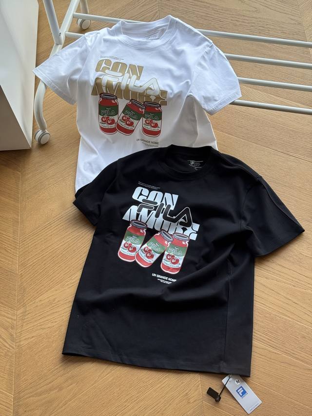 供 Fila 饮料罐印花Logo 纯棉短袖Tee 男女同款黑色 白色 M～3Xl原版纯棉面料，进口原版Logo印花！区别通货版本！各处小细节完美呈现，全套原版三