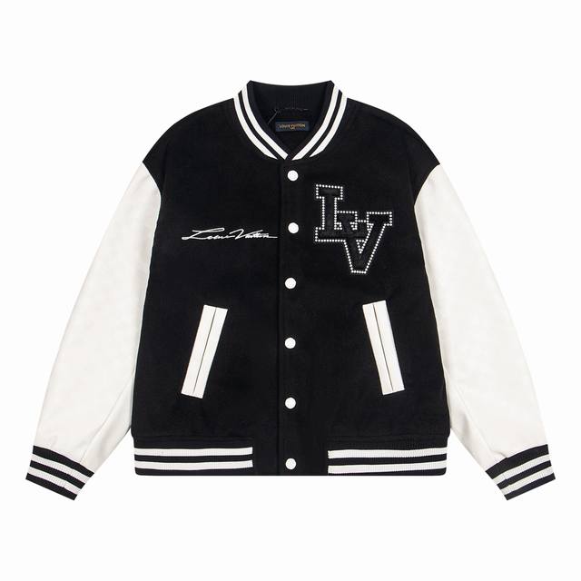 K473# Louis Vuitton 路易威登 1V 25Ss Lv毛呢镂空烫钻贴钻徽标刺绣拼接棒球服夹克外套男女同款 正确版本面料采用40%羊毛+60%有机