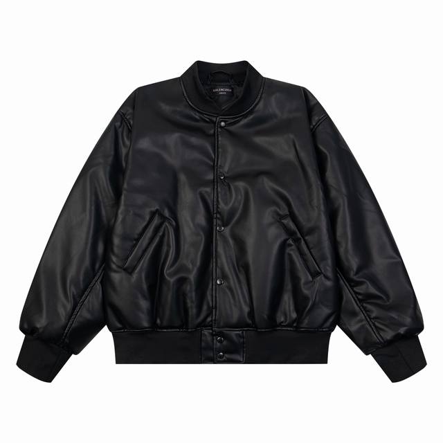 K447# 巴黎世家 Balenciaga Blcg 24Fw 巴黎字母贴布绣棒球飞行皮衣皮夹克 正确版本皮面采用定染固色人造仿小羊皮Pu 内里定制苏美绸 定织