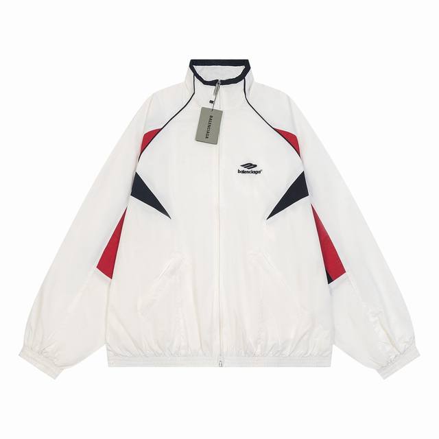 K # 240Balenciaga 巴黎世家23Fw 70走秀款3B白红巴黎拼接运动校服风衣夹克外套裤子套装刺绣Logo采用进口田岛绣花机 精细绣花无毛边杂线