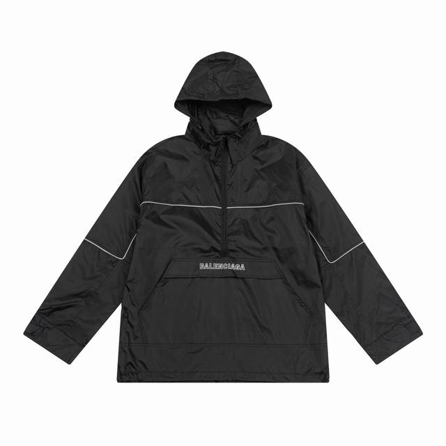 K # 240Balenciaga 巴黎世家 Blcg 24Ss半拉链刺绣反光可隐藏帽子冲锋衣外套 正确版本面料采用原版一致提花暗格梭织高密度面料 增加防水涂层