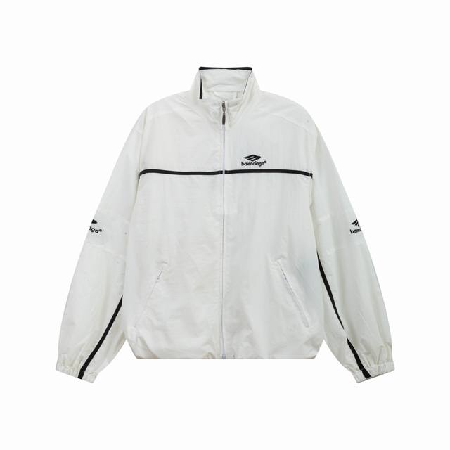 K321# Balenciaga 巴黎世家 Blcg 3B明星刘昊然走秀款白条拼接冲锋衣夹克三防涂层工艺 防水必备 内里高密度聚酯网眼布原大牌代工厂P专业版师
