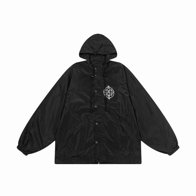 K # 220Balenciaga 巴黎世家 Blcg 24Ss 金属风铁塔夜景防水冲锋衣夹克 官网同步面料采用整匹定织消光尼龙面料 字母Logo清晰 内里50