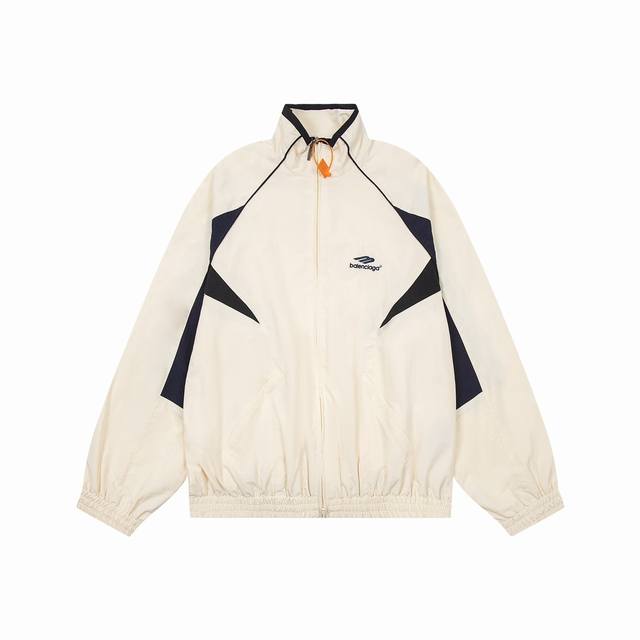 K236# 最高版本 Balenciaga 巴黎世家23Fw 70走秀款3B杏色巴黎拼接运动校服风衣夹克外套裤子套装刺绣Logo采用进口田岛绣花机 精细绣花无毛