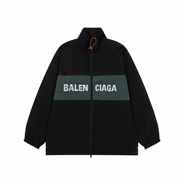 K234# 最高版本 Balenciga 巴黎世家 Ss Blcg新款拼接黑绿标语冲锋衣夹克轻奢主义撞色防晒男女同款通勤风衣外套必备单品定制消光塔丝隆冲锋衣面料