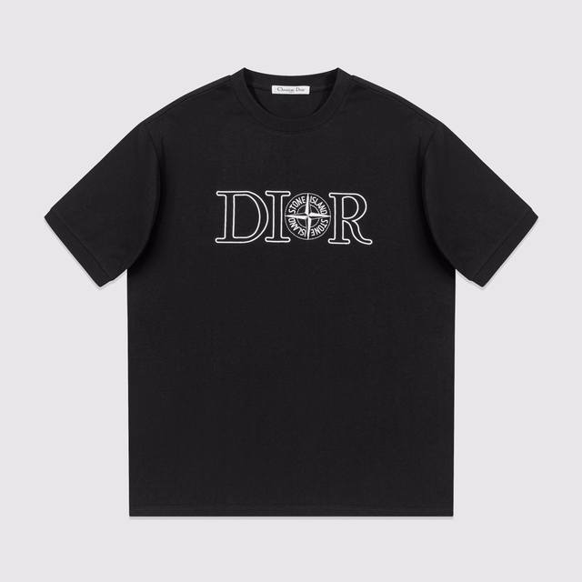 2003#Di家-Di家纯棉经典徽章字母刺绣Logo标识短袖T恤270克重-黑 白-Xs-L-