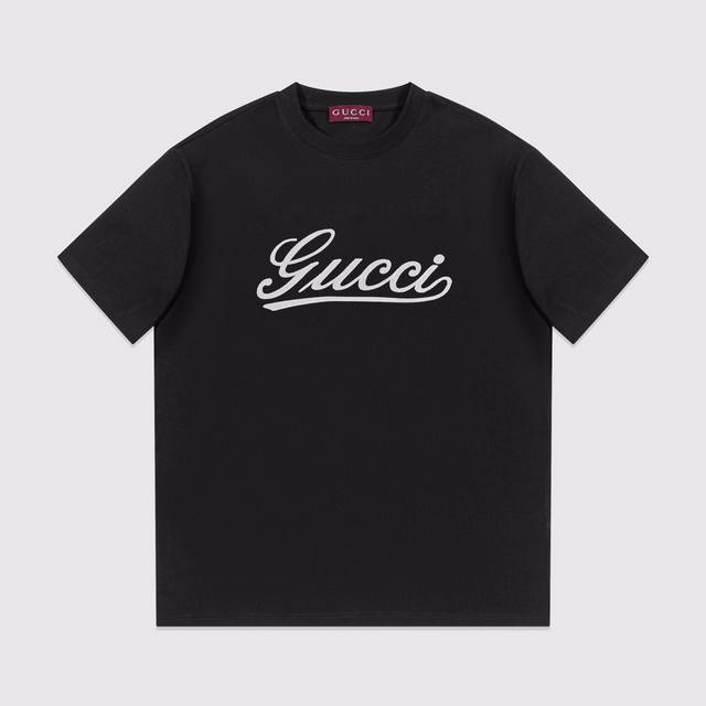 2001#G家-古驰纯棉音符字母Logo刺绣工艺短袖T恤270克重-黑 白-Xs-L-