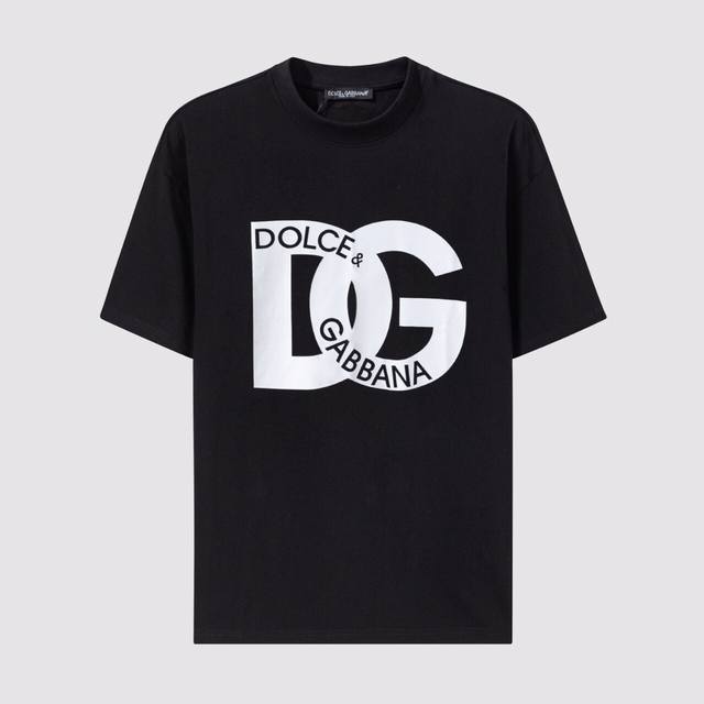 D13#Dg家-杜嘉班纳纯棉大字母Logo标识印花短袖T恤270克重-黑 白-Xs-L-