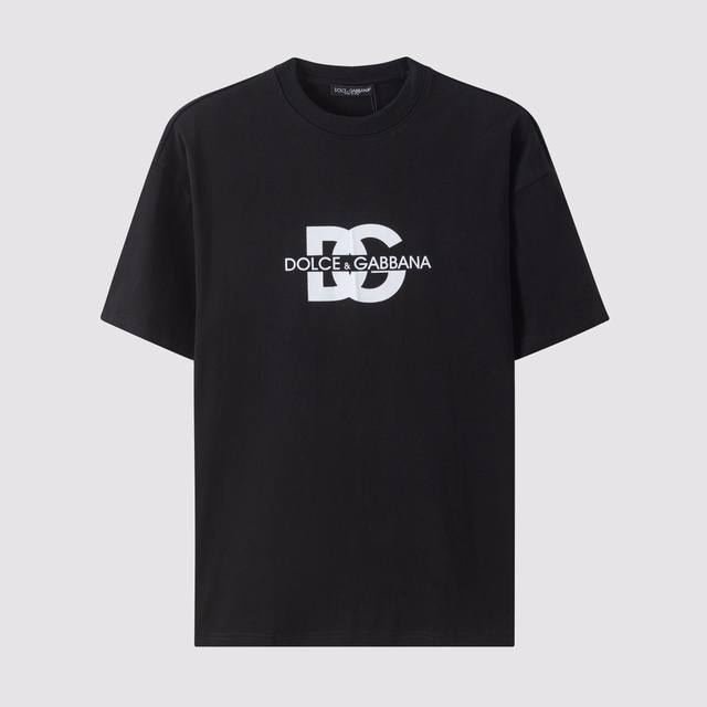 D11#Dg家-杜嘉班纳纯棉印花标识Logo图案短袖T恤270克重-黑 白-Xs-L-
