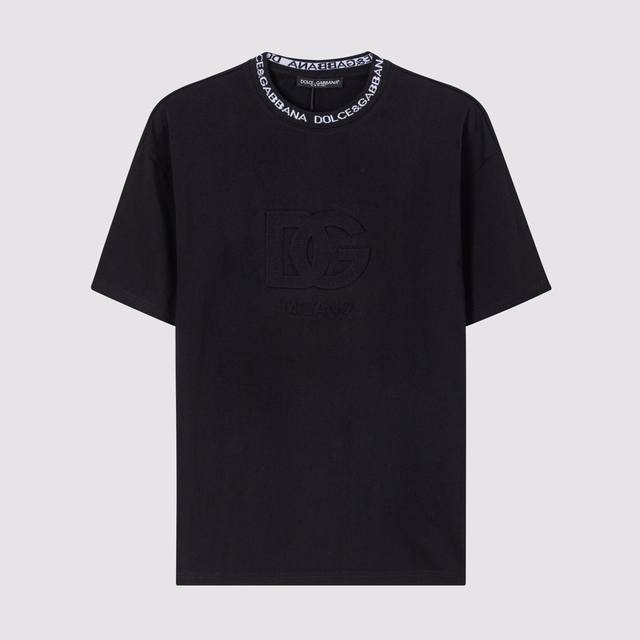 D07#Dg家-杜嘉班纳纯棉浮雕印压字母Logo短袖T恤270克重-黑 白-Xs-L-