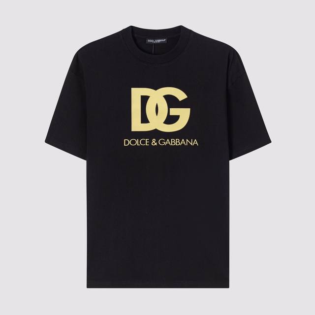 D06#Dg家-杜嘉班纳纯棉印花字母Logo短袖T恤270克重-黑 白-Xs-L-
