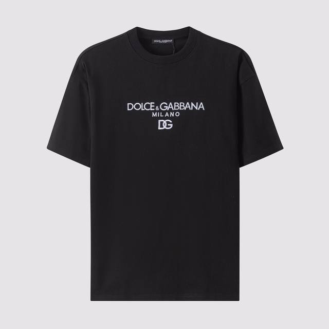 D02#Dg家-杜嘉班纳字母刺绣纯棉短袖T恤270克重-黑 白-Xs-L-