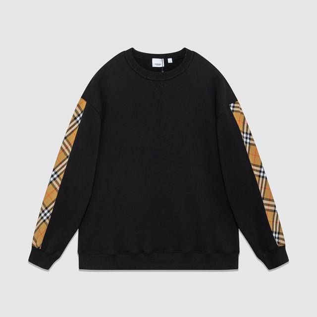 712#Burberry 男女同款-宽松欧版 460克高品质精密双股大卫衣限量版经典款系列专柜专属高级订制双臂专属格纹工艺-颜色黑 白-码数Xs-L-