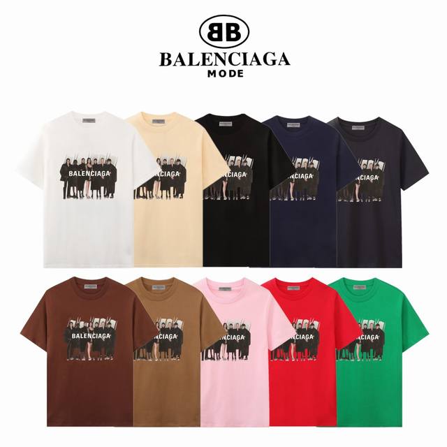 巴黎世家 Balenciaga 乐队人像情侣款短袖 抖音 小红书 爆款简单耐看的设计 Is 剪裁宽松风格男女同款 情侣款 Oversize版型 尺码推荐表 M