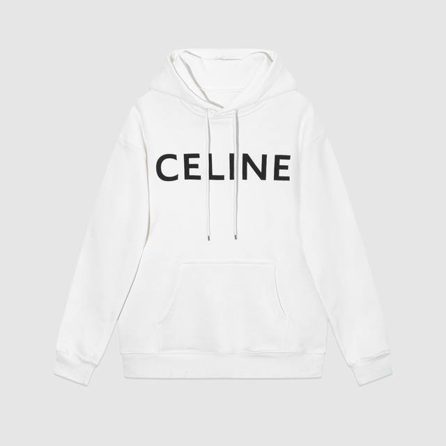 882#Celine 男女同款-宽松欧版 460克毛圈双股全棉大卫衣连帽经典印花工艺-颜色黑 白-码数Xs-L-