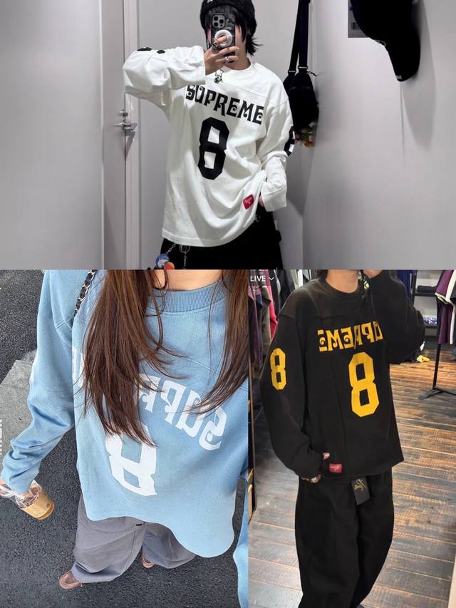 上新 Supreme Ss25 Affiliated L S Football Top 美式8号梵文字体长袖T恤原版品质 细节一致 针织面料 非纯棉面料 手感很