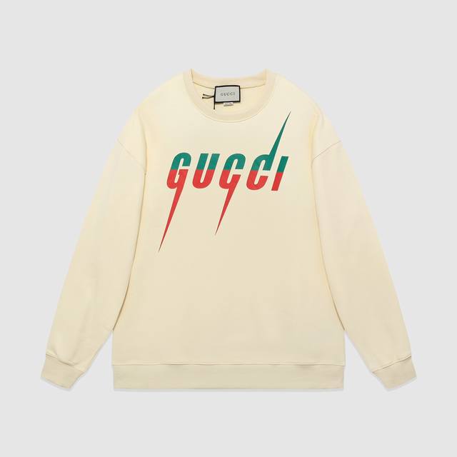 708#Gucci 男女同款-宽松欧版 460克高品质精密双股大卫衣限量版经典款专柜专属高级订制引入进口机器闪电双色数码印花工艺-颜色黑 杏-码数Xs-L-