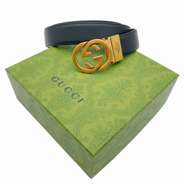 Gucci古驰 双G平滑扣 牛皮 腰带 男女同款黑色 宽4Cm-Gucci古驰全套包装礼盒装腰带！原东莞代工厂P出品，海外订单，出口M国订单，海外先行发售，国内