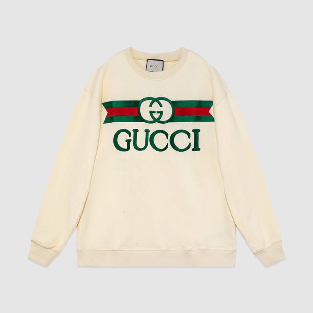 704#Gucci 男女同款-宽松欧版 460克高品质精密双股大卫衣限量版新款专柜专属高级订制引入进口机器经典款万针刺绣工艺-颜色黑 米杏-码数Xs-L-
