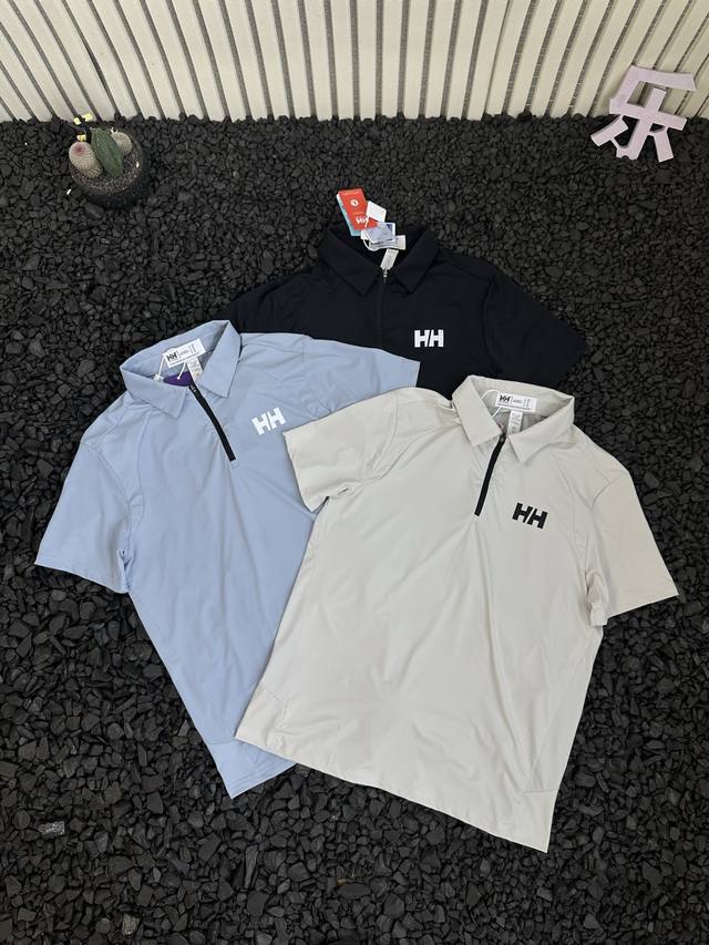 Hh 海丽汉森 夏季新款男士纯色弹力休闲凉感冰丝商务速干Logo印花舒适透气半拉链翻领Polo衫短袖 非常经典耐看的一个款式，简约大气，不失格调！汗水秒蒸发，透