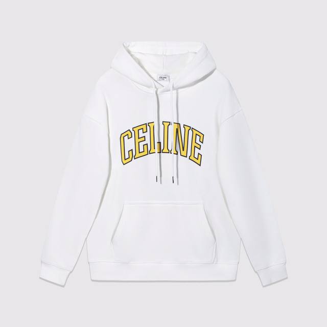 975#Celine-裂纹印花连帽卫衣460克重-黑 白-Xs-L-