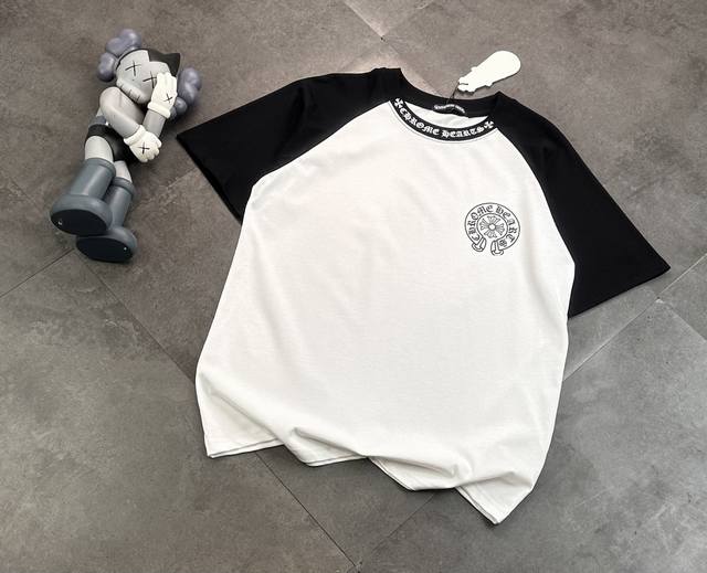 潮牌Chromehearts 克罗心拼接圆领短袖T恤！：240G双纱潮牌专用棉，纹理清晰，质感满满，同缸定染1×1无色差精密纯棉螺纹，层搭叠穿，自留好货，强烈推