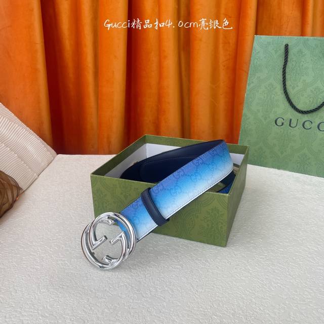 供 新款渐变色蓝色面 搭配同色系深蓝色皮底 精品铜扣 宽4.0Cm 经典永不过时款 潮流大方 时尚百搭