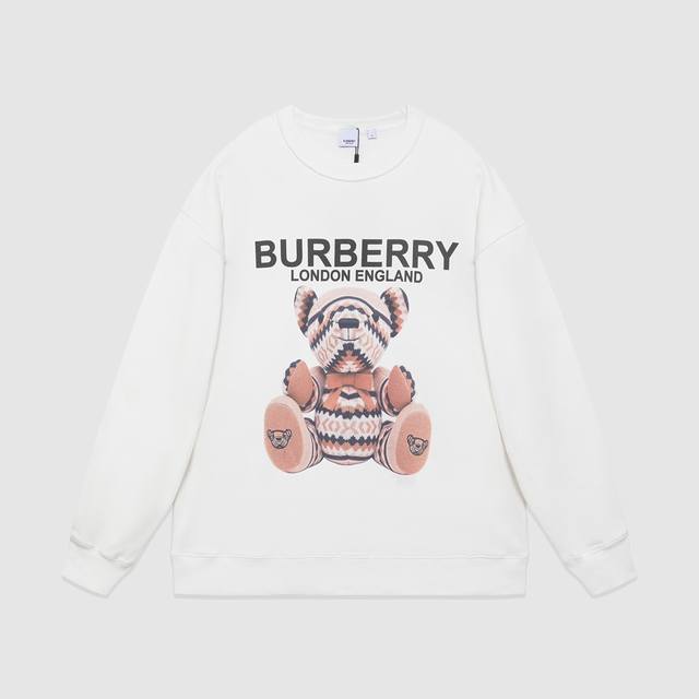 713#Burberry 男女同款-宽松欧版 460克高品质精密双股大卫衣限量版经典款系列专柜专属高级订制毛绒熊数码直喷工艺-颜色黑 白-码数Xs-L-