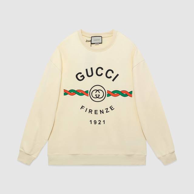 709#Gucci 男女同款-宽松欧版 460克高品质精密双股大卫衣限量版经典款专柜专属高级订制引入进口机器红绿扭绳数码印花工艺-颜色黑 杏-码数Xs-L-