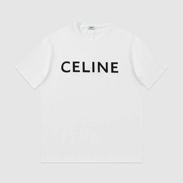 856#Celine 男女同款-宽松欧版 260克32S双纱全棉系列高品质新品专柜版限量专属订制款引进进口机数码直喷经典Logo字母印花工艺-颜色黑 白-码数X