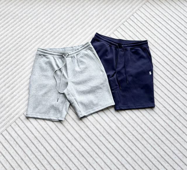 小马刺绣短裤 灰色 藏青 S-Xl高品质 订做Ralph Lauren 拉夫劳伦 经典款双面针织 小标刺绣 短裤 男女同款 弹性带抽绳裤腰 正面两侧斜插口袋 后