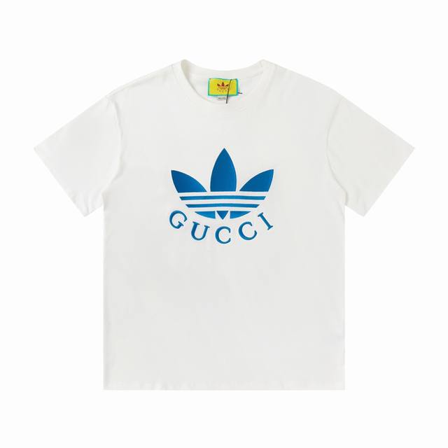 679#Gucci+联名三叶草 男女同款 32S双纱爽全棉250克重三叶草联名系列高品质限新品专柜版限量款进口机万针刺绣立体效果工艺-颜色黑 白-码数Xs-L-